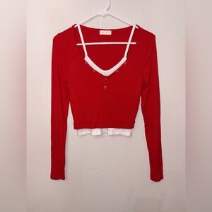 Frankee & Skylarr Y2K Layered Red Crop Top Snap Henley Long Sleeve Size M